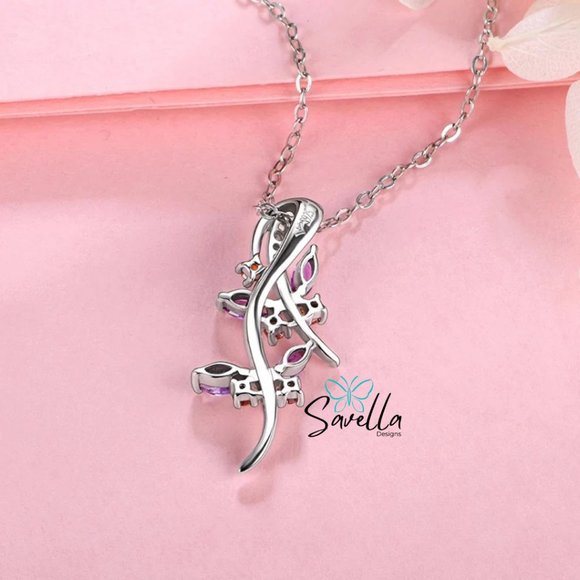 Amethyst and Ruby Pendant set in Genuine 925 Silver with Chain - Picture 4 of 5